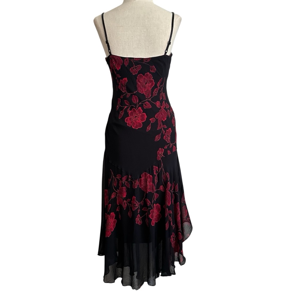 Vintage Eva Blue Bias Cut Dress Dark Fairy Black With Red Roses Beaded Medium - Picture 4 of 10